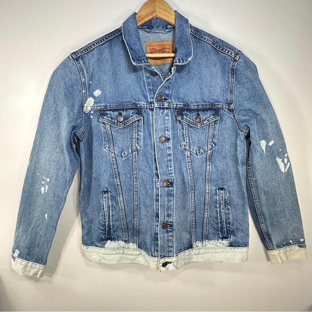 Levis Premium Denim Jacket Men’s Size Large Acid Wash Bleach Dye Denim Jean VGC